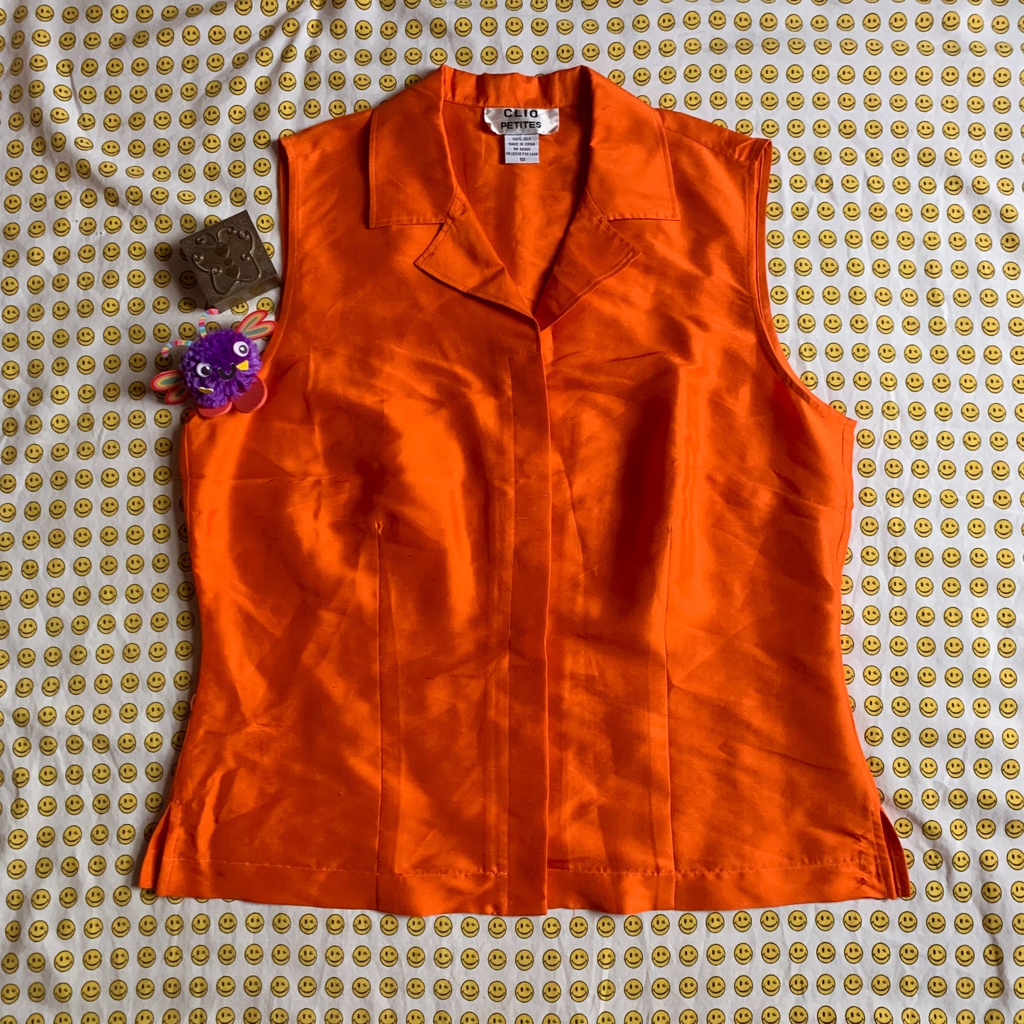 90’s orange silk tank top (S-M)