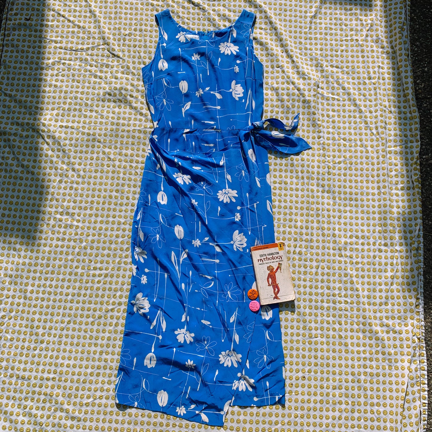 paint me blue skies silk dress (M)