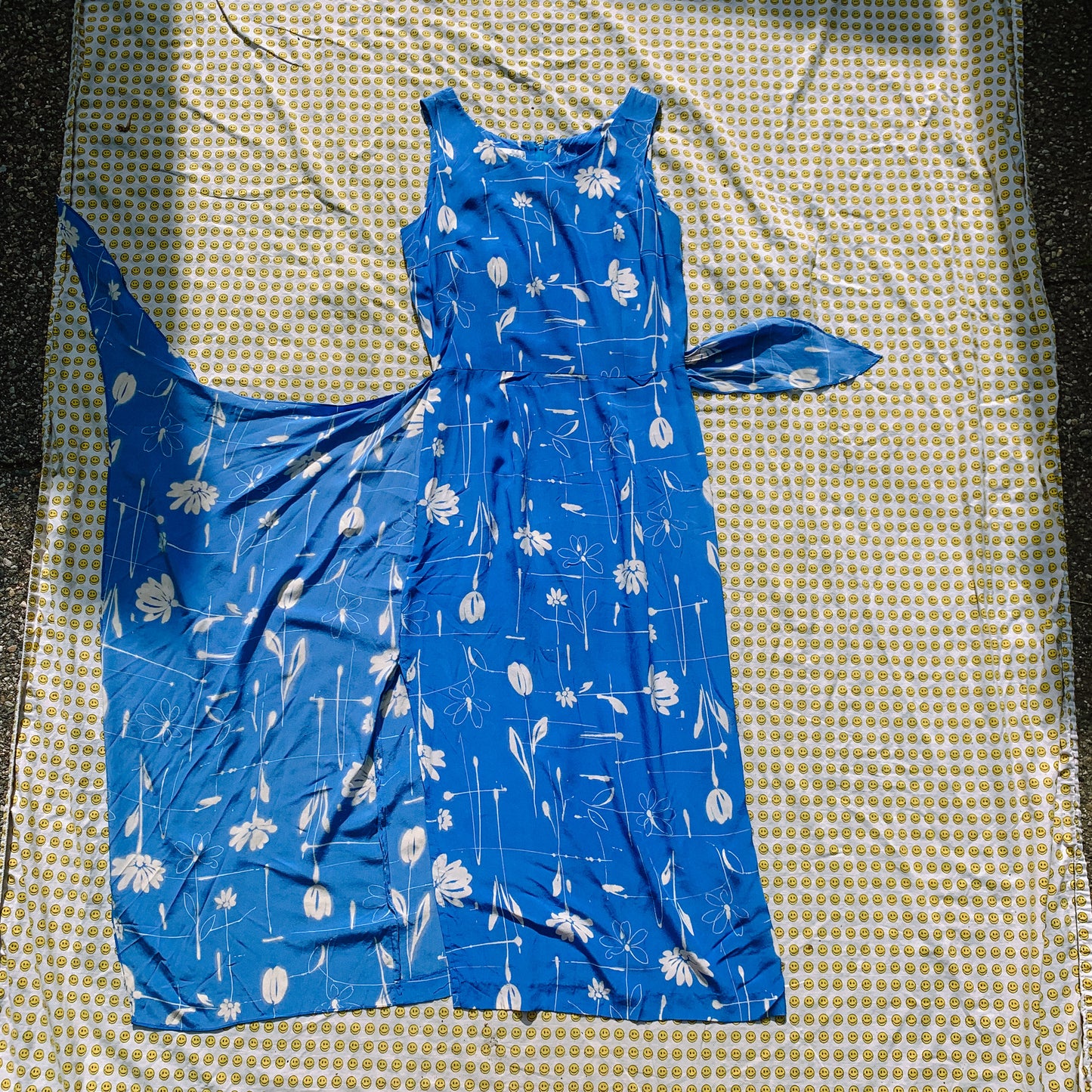 paint me blue skies silk dress (M)