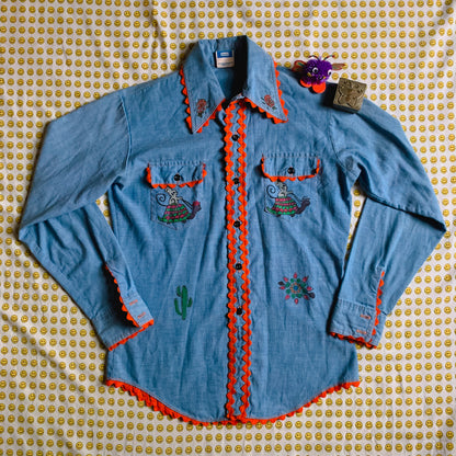 70’s hand-decorated garden button up (S/M)