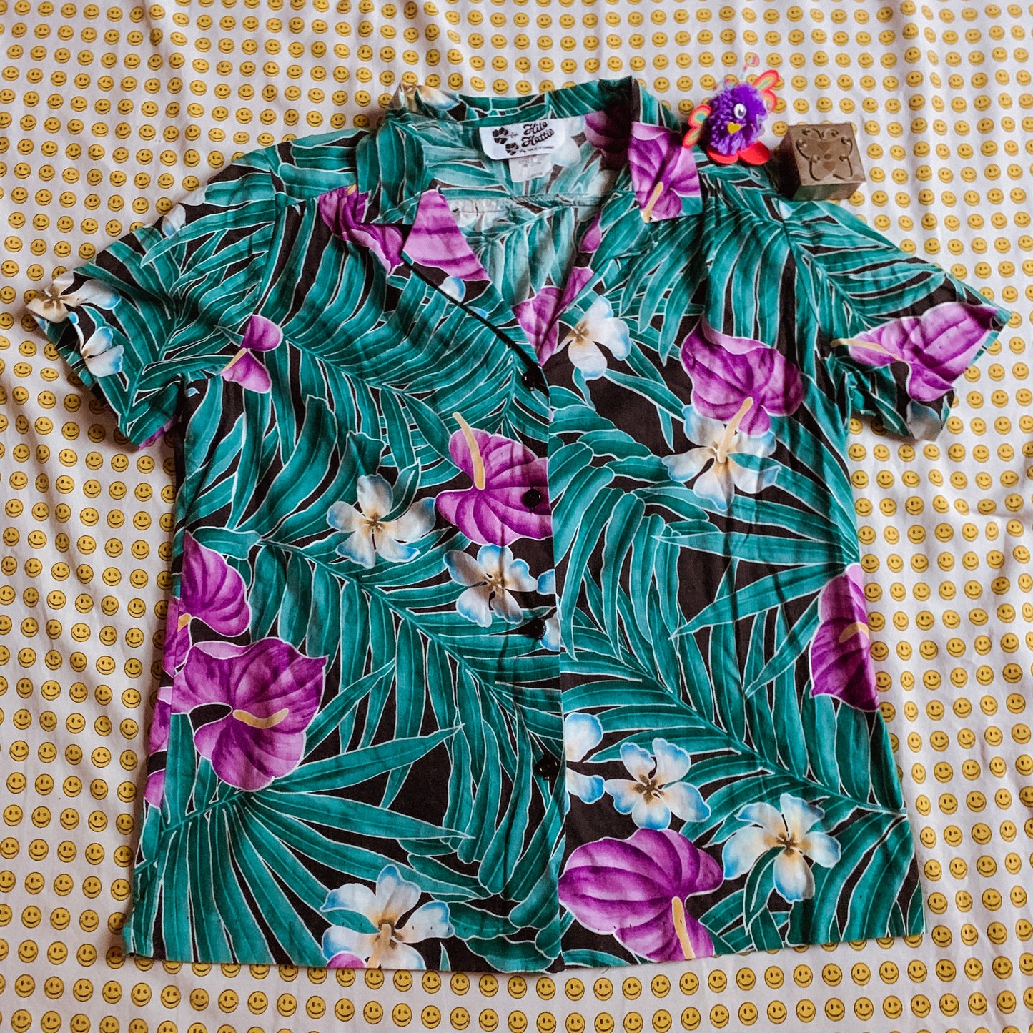 70's/80's green + purple hawaiian shirt (S-L)