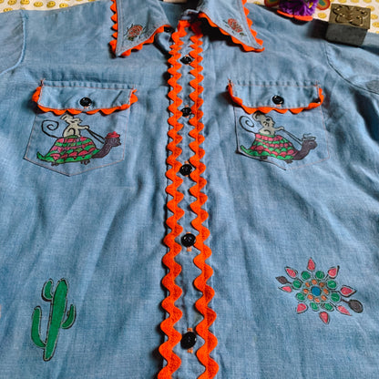 70’s hand-decorated garden button up (S/M)